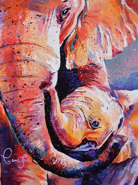 Original Art Acrylic Painting Elephant Hug On Etsy Elephant