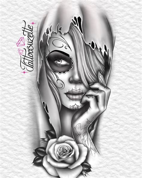 Girl Face Tattoo Face Tattoos Sleeve Tattoos Rose Drawing Tattoo The