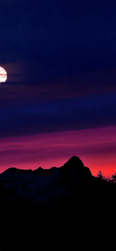 Ni65 Mountain Picks Night Sunset Sky Red Blue Wallpaper