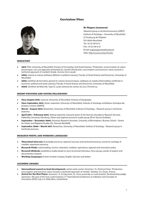 What is a curriculum vitae? Curriculum Vitae Research group in territorial economy ...