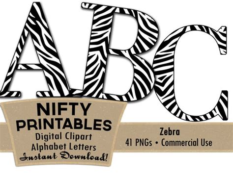 Zebra Alphabet Letters Set Black And White Animal Print