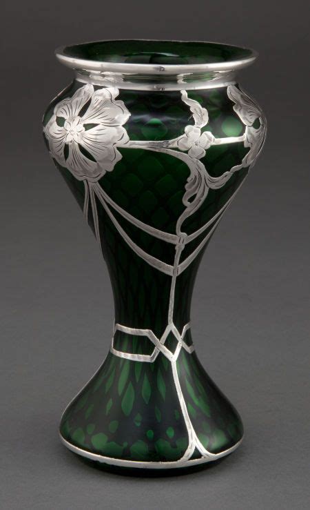 A Quilted Green Glass Vase With La Pierre Silver Overlay Lot 68192 Heritage Auctions