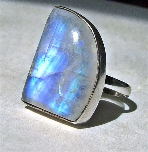 Vintage Blue Rainbow Moonstone Sterling Silver Ring Artisan Etsy