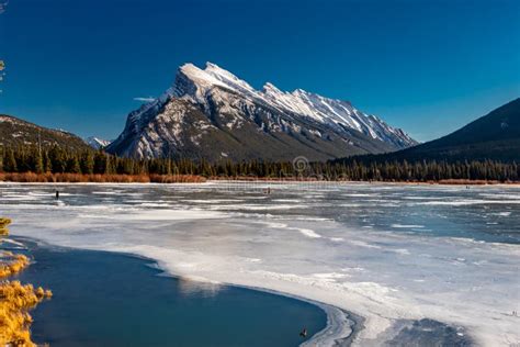Mount Rundle And A Partially Frozen Vermillion Lakes Banff National