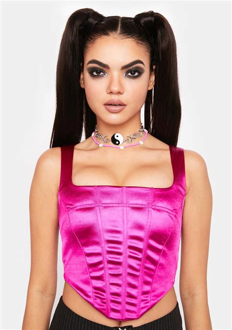 satin corset top hot pink dolls kill