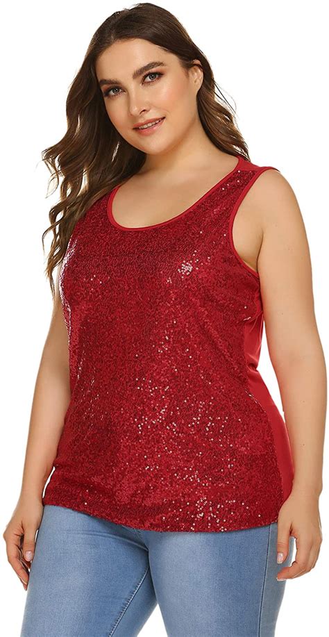In Voland Women S Plus Size Sequin Top Shimmer Tank Tops Sparkle