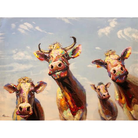 Schilderij regenboog koe € 139.00 bekijk. Schilderij op linnen 'Nieuwsgierige koeien' - 90 x 120 cm