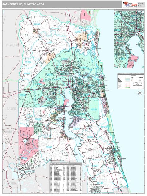 Jacksonville Fl Metro Area Wall Map Premium Style By Marketmaps Mapsales