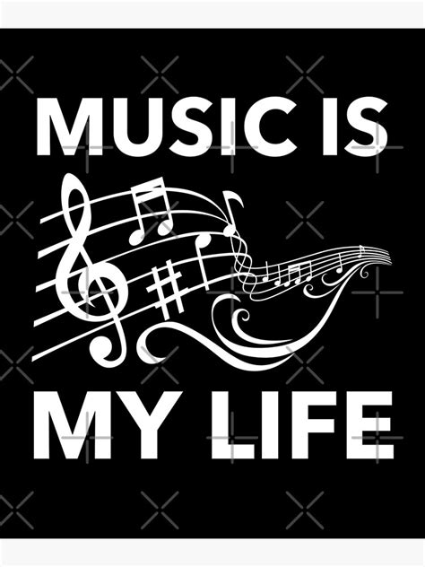 Music Is My Life Musical Staff Notes White Logo Poster By
