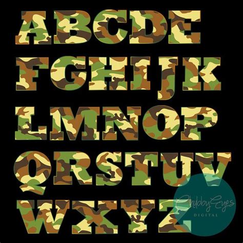 Camo Digital Alphabet Camouflage Pattern Clip Art Letters Etsy