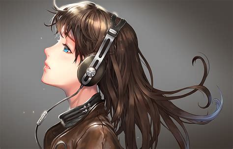 Anime Girl With Brown Hair And Headphones