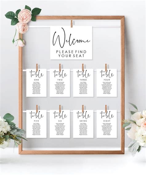 Minimal Seating Chart Template Printable Seating Cards Table