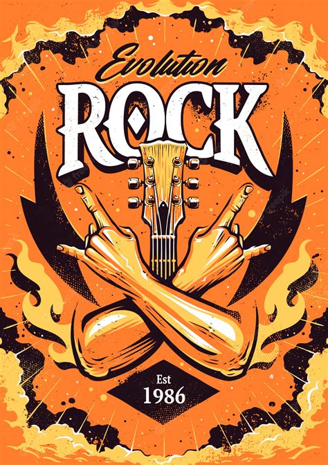 Premium Vector Rock Poster Template With Crossed Hands Sign Rock N