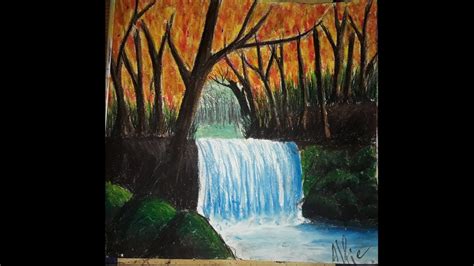Waterfall Painting With Oil Pastel Waterfall Landscape Painting With