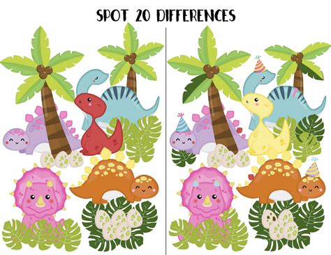 Free Cute Dinosaur Spot The Difference Printable For Kids