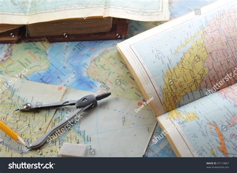 Opened Old Atlas Book On Map Stock Photo 47173867 Shutterstock