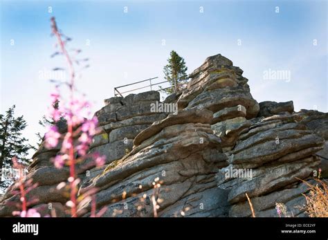 Rock Formation Near Dreisessel At Bavarian Forest Germany Stock Photo