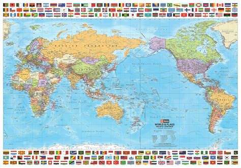 World And Flags Hema Pacific 1000 X 700mm Laminated Wall Map
