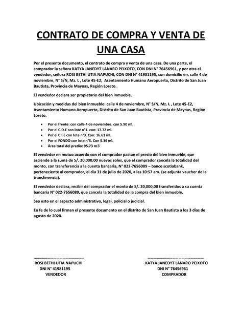 Contrato De Compraventa De Casa 【 Ejemplos Y Formatos 】word Pdf
