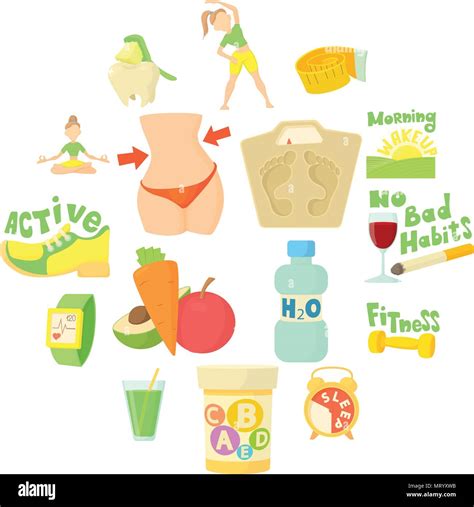 Healthy Lifestyle Icons Set Cartoon Style Stock Vector Image And Art Alamy