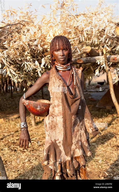 africa ethiopia omo river valley south omo hamer tribe hamer woman with goatskin dress and