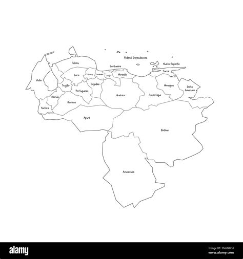 Venezuela Mapa político de las divisiones administrativas estados distrito capital y