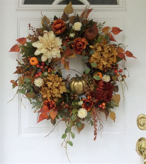 Fall Wreath For Front Door Hydrangea Wreath Pumkin Etsy