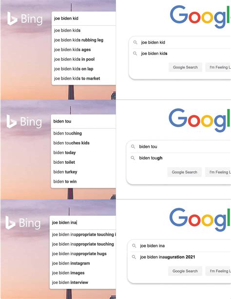 Bing search suggestions vs Google search suggestions : conspiracy