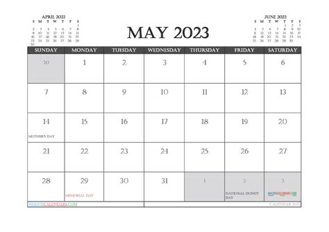 Printable May 2023 Calendar With Holidays Free Pdf In Landscape Tmp