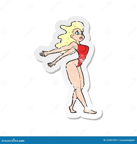 Retro Distressed Sticker Of A Cartoon Woman In Swimsuit Stock Vector Illustration Of Drawn