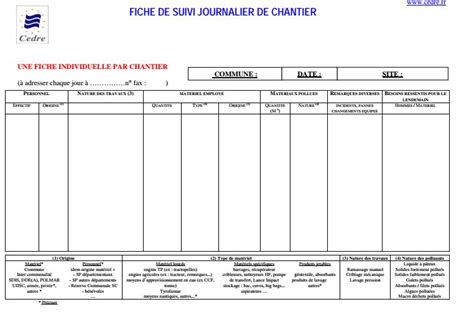 Fiche De Suivi Journalier De Chantier En Format Pdf Cours Génie Civil