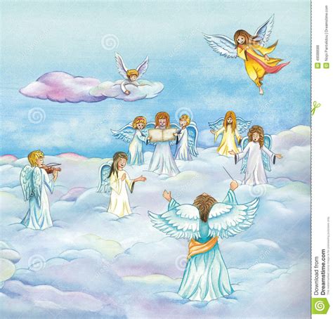 Photo About Heavenly Angels Choir Singing Over Beautiful Clouds