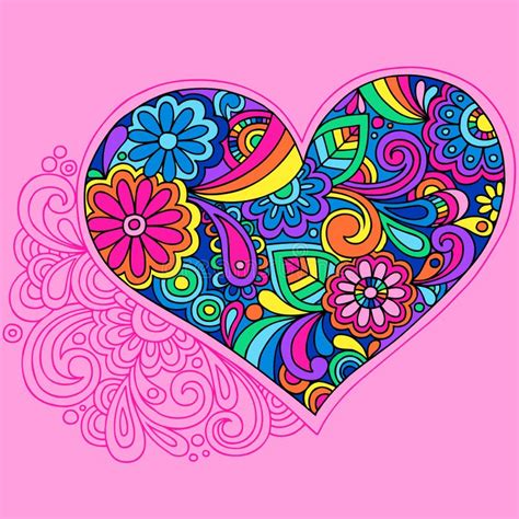 Psychedelic Heart Doodle Vector Stock Vector Illustration Of Retro