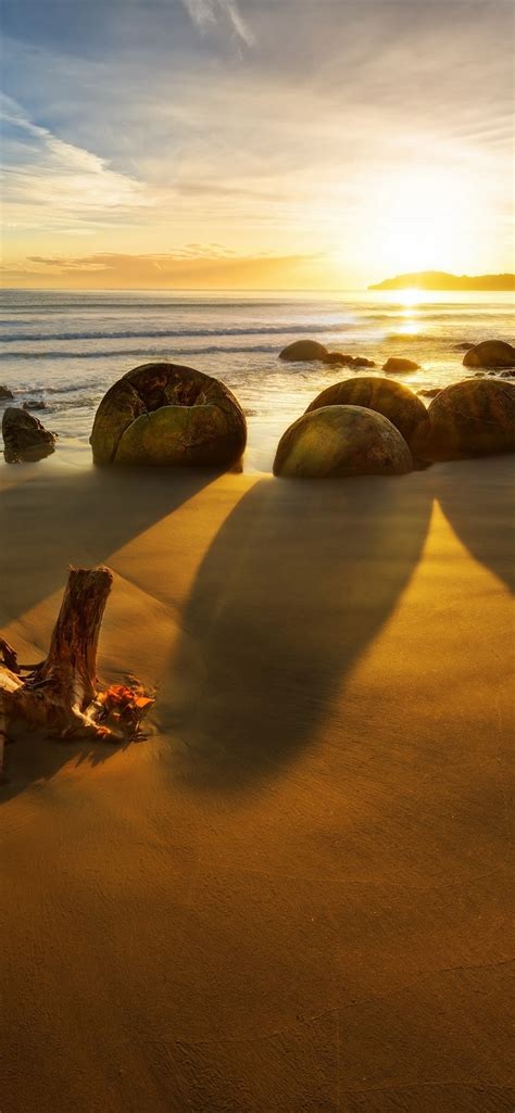 Wallpaper New Zealand Sea Stones Sunset Rocks Beach 3840x2160 Uhd