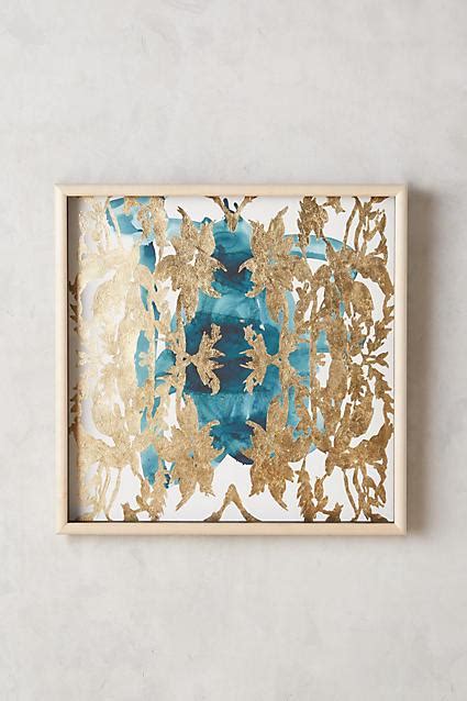 Teal And Gold Leaves Wall Art