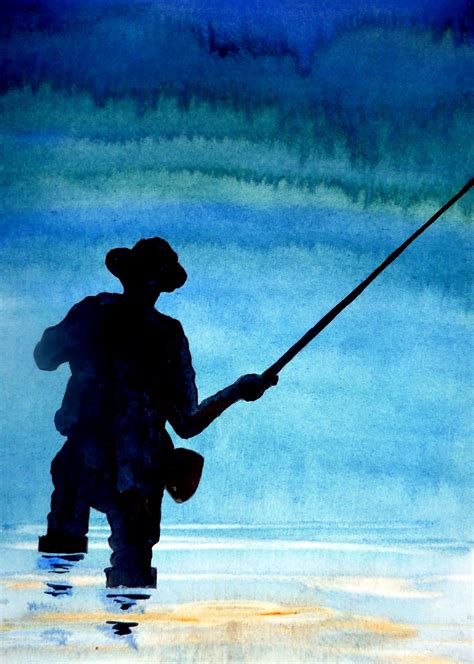 Fly Fisherman Watercolor By Kim Attwooll Fishing Fishing Watercolor