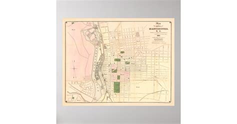 Vintage Map Of Manchester Nh 1873 Poster Zazzle