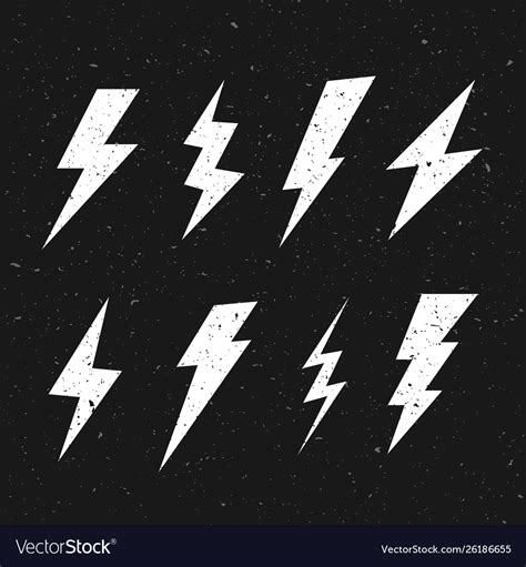Black And White Grunge Retro Lightning Bolt Set Vector Image