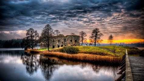 River House Reflection Hdr Clouds Water Trees 17344 Hd Wallpaper