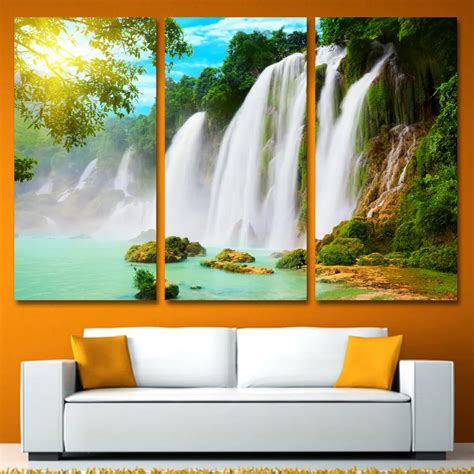 3 Panels Canvas Art Waterfall Spray Sunshine Home Decor Wall Art