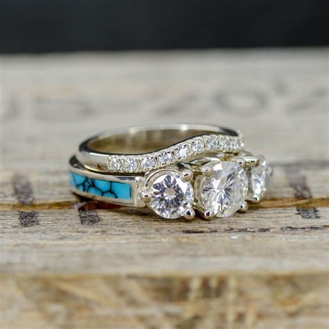 Gold Moissanites Turquoise With Stacking Band Turquoise Wedding