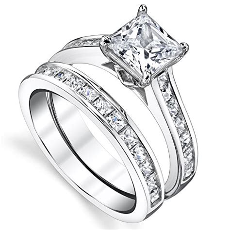 Sterling Silver Princess Cut Bridal Set Engagement We Diamond