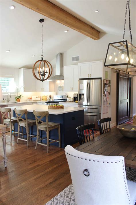 Create a modern kitchen with clean lines and minimalist decor. Kitchen Modern Farmhouse Vaulted Ceiling Wood Floor -hpd ...