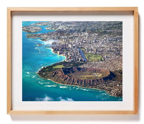 Waikiki Skyline Diamond Head Honolulu Hawaii Aerial Poster Art Print
