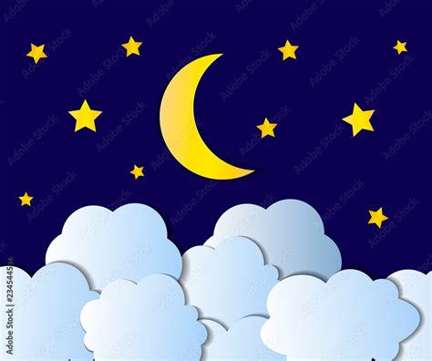 Vector Night Sky Cartoon Illustration Background Bright Yellow Moon