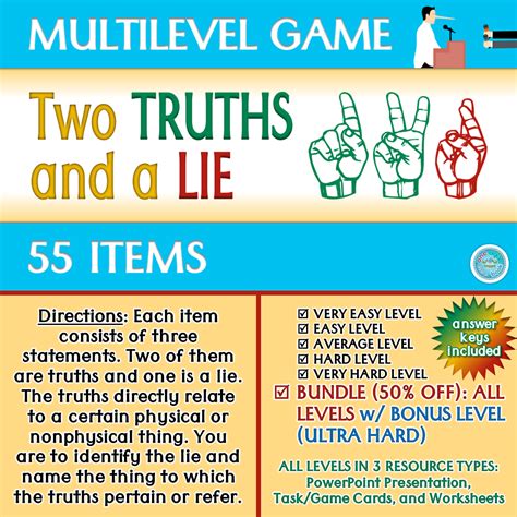 Two Truths And A Lie Multilevel Game With Bonus Files Made By Teachers