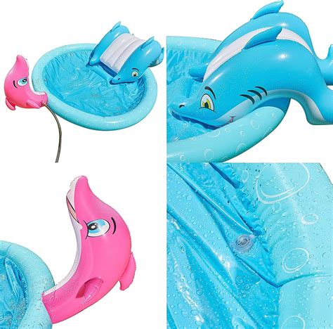 Sloosh 60 Inflatable Kiddie Pool With Dolphin Sprinkler And Kiddie