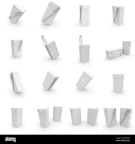 Large Collection Of Empty Juice Boxes With Straw For Your Design 3d
