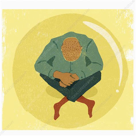 Depressed Man Sitting Inside Of Bubble Illustration Stock Image