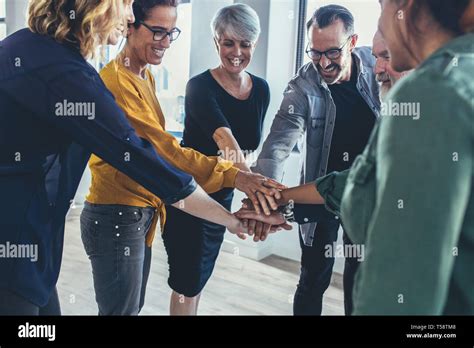 Business People Stack Hands Together Multi Ethnic Group Of Business